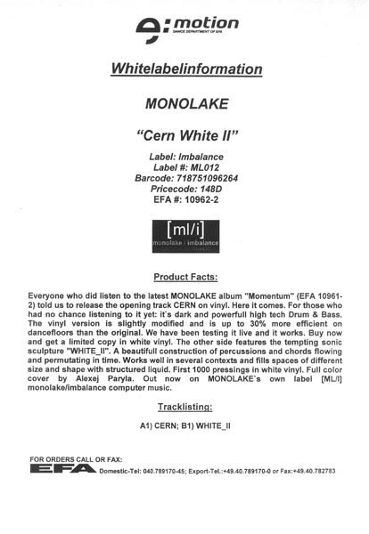 Monolake - Cern White_II | Releases | Discogs