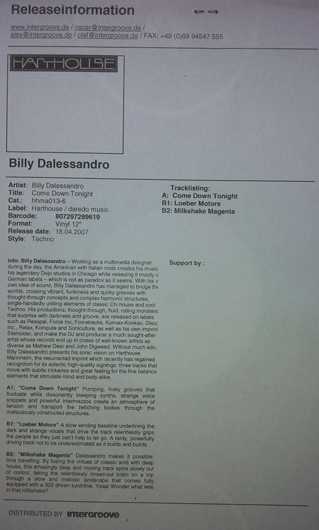 baixar álbum Billy Dalessandro - Come Down Tonight