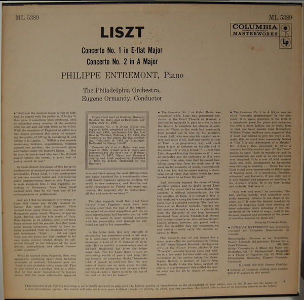 ladda ner album Liszt Philippe Entremont, The Philadelphia Orchestra, Eugene Ormandy - Concertos Nos 1 And 2