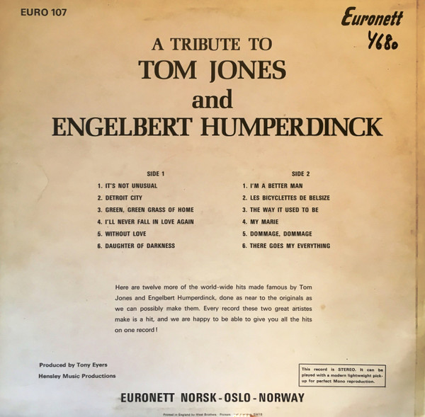 lataa albumi Unknown Artist - A Tribute To Tom Jones And Engelbert Humperdinck