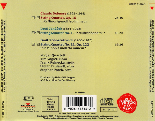 Album herunterladen Debussy Janáček Shostakovich, Vogler Quartett - String Quartet Op 10 String Quartet No 1 Kreutzer Sonata String Quartet No 11 Op 122