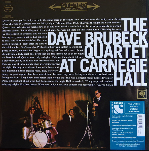 The Dave Brubeck Quartet – At Carnegie Hall (2013, Gatefold, 180g