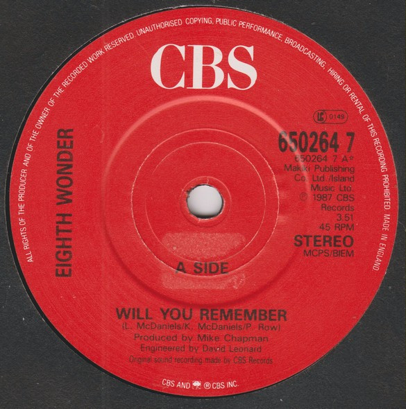 last ned album Eighth Wonder - Will You Remember