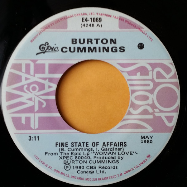 Burton Cummings Mile A Second Fine State Of Affairs Vinyl