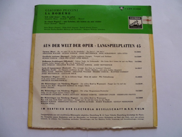 descargar álbum Giacomo Puccini, Erna Berger, Erika Köth, Rudolf Schock, Dietrich FischerDieskau, Wilhelm Schüchter - La Boehème