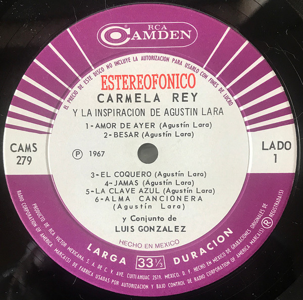 ladda ner album Carmela Rey - Y La Inspiración De Agustin Lara