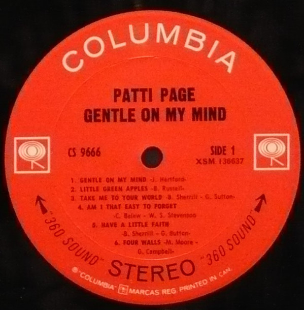 Patti Page - Gentle On My Mind | Columbia (CS 9666) - 2