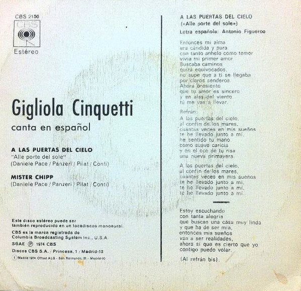 baixar álbum Gigliola Cinquetti - A Las Puertas Del Cielo Canta En Español