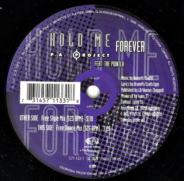 P.A. Project Featuring The Pointer Hold Me Forever 1997 Vinyl