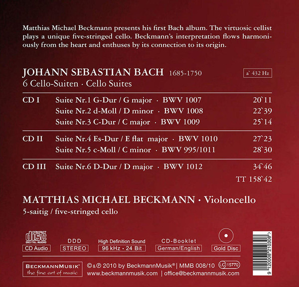 last ned album J S Bach Matthias Michael Beckmann - 6 Cello Suiten