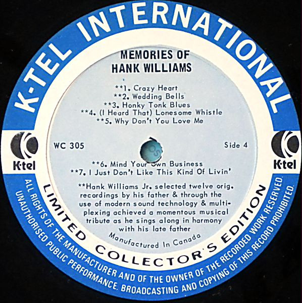 Hank Williams Sr. - Memories Of Hank Williams Sr. | K-Tel International (WC 305) - 8