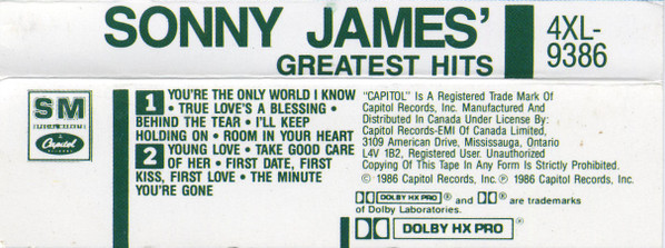 Sonny James - Sonny James' Greatest Hits | Capitol Special Markets (4XL-9386) - 2