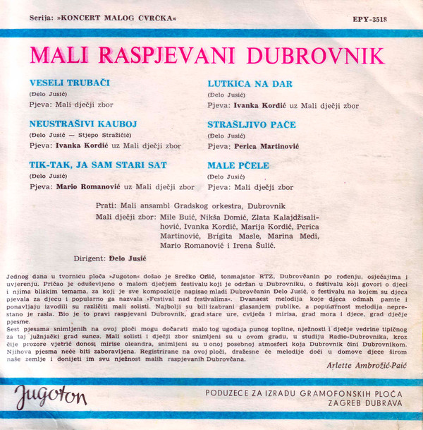 ladda ner album Mali Raspjevani Dubrovnik, Mali Dječji Zbor - Mali Raspjevani Dubrovnik