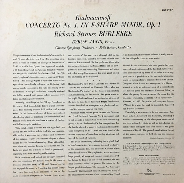 Album herunterladen Rachmaninoff Strauss Byron Janis Fritz Reiner Chicago Symphony - Burleske Concerto No 1 In F Sharp Minor Op 1