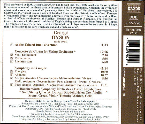 last ned album Sir George Dyson, Bournemouth Symphony Orchestra, David LloydJones - Symphony In G Major Concerto Da Chiesa