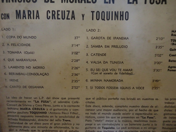 ladda ner album Vinicius De Moraes con Maria Creuza y Toquinho - Vinicius De Moraes En La Fusa