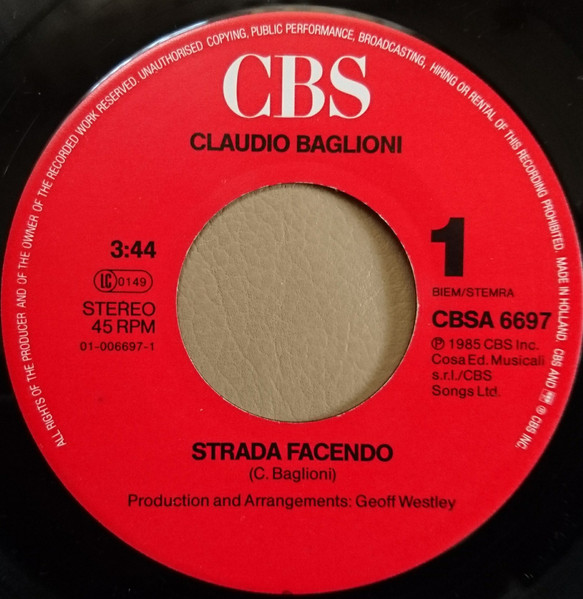 Claudio Baglioni – Strada Facendo (1985, Vinyl) - Discogs