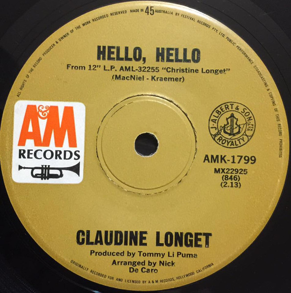 Claudine Longet – Hello, Hello / Wanderlove (1967, Vinyl) - Discogs