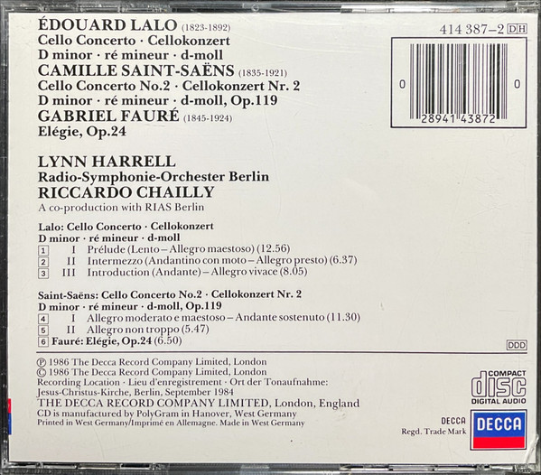 baixar álbum Riccardo Chailly Lalo, SaintSaëns, Fauré, Lynn Harrell, RSO Berlin - Cello Concertos Élégie