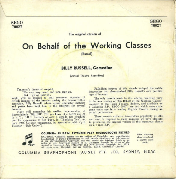 descargar álbum Billy Russell - The Original Version Of On Behalf Of The Working Classes