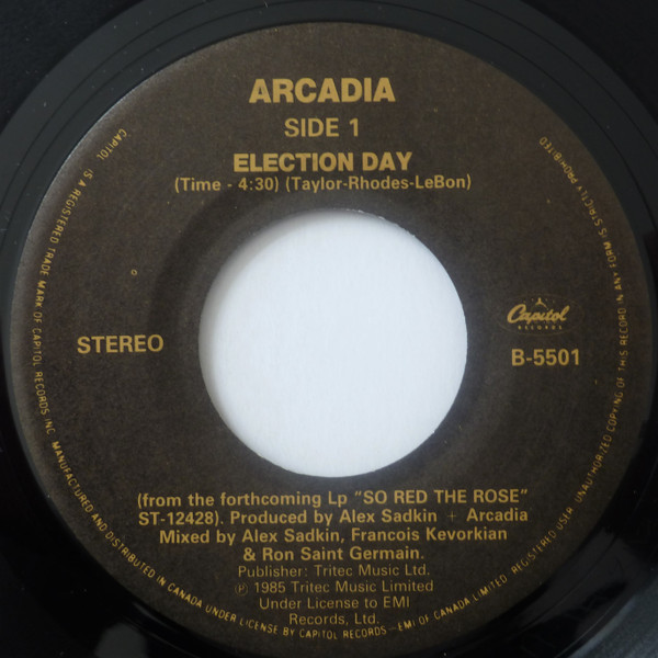 Arcadia - Election Day | Capitol Records (B-5501) - 3