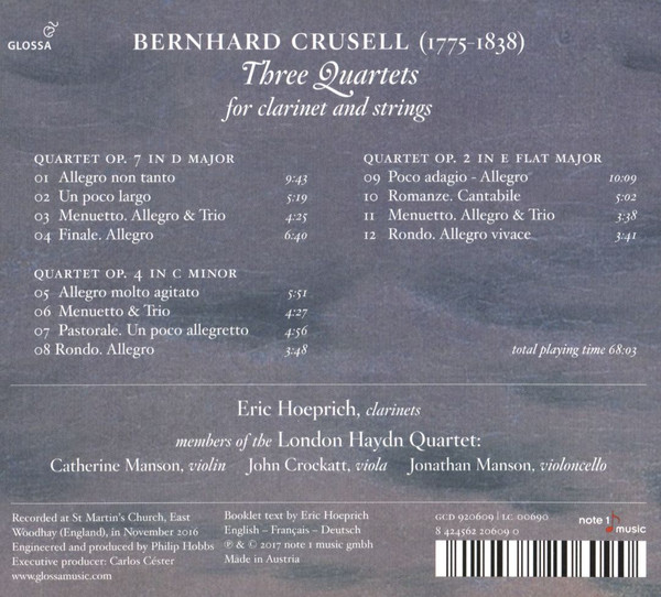 last ned album Bernhard Crusell, Eric Hoeprich & Members Of The London Haydn Quartet - Three Quartets For Clarinet And Strings