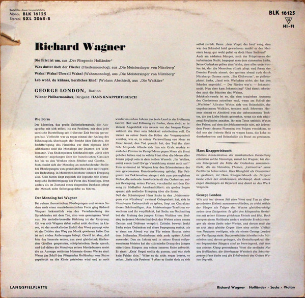 last ned album George London Richard Wagner Wiener Philharmoniker, Hans Knappertsbusch - Die Großen Monologe Holländer Sachs Wotan