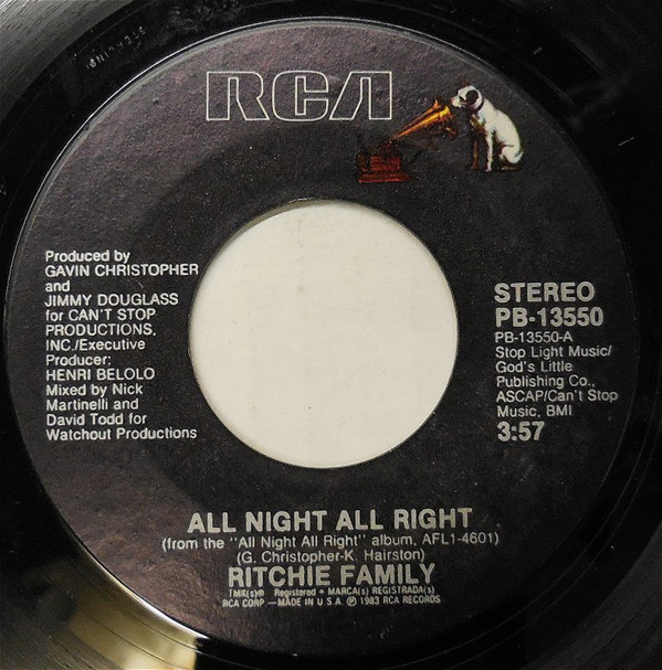 descargar álbum The Ritchie Family - All Night All Right