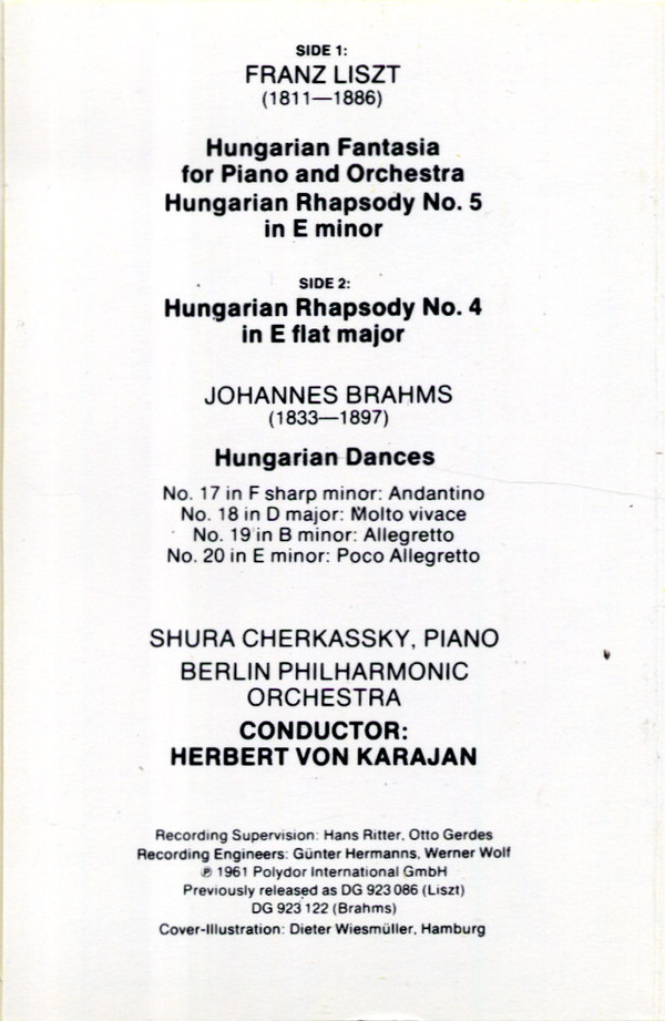 descargar álbum Download Franz Liszt Johannes Brahms Shura Cherkassky, Berlin Philharmonic Orchestra, Herbert von Karajan - Hungarian Fantasia Hungarian Rhapsodies Nos 4 5 Hungarian Dances Nos 17 18 19 20 album