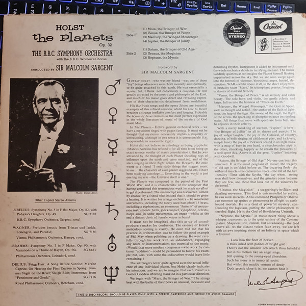 baixar álbum Gustav Holst, BBC Symphony Orchestra, Sir Malcolm Sargent - The Planets Op 32