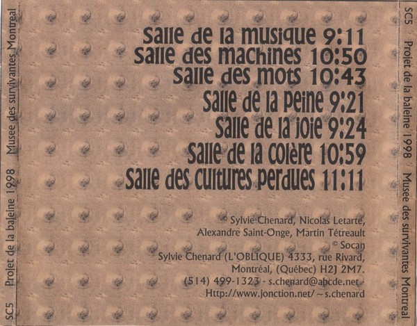 lataa albumi Sylvie Chenard Nicolas Letarte Alexandre StOnge Martin Tétreault - Projet De La Baleine 1998 Musée Des Survivantes Montréal