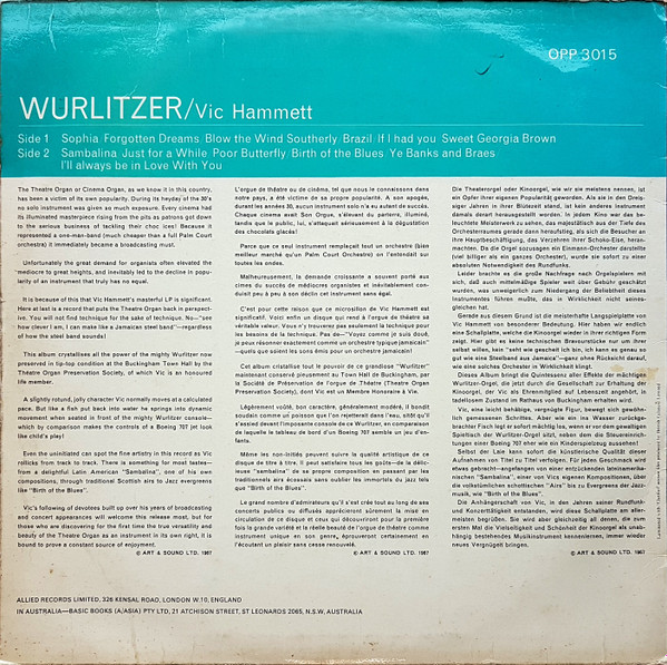Album herunterladen Vic Hammett - Wurlitzer