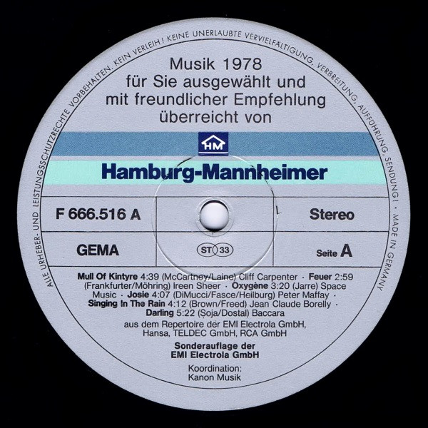 descargar álbum Download Various - Musik 1978 Für Sie Ausgewählt Und Mit Freundlicher Empfehlung Überreicht Von Der Hamburg Mannheimer album