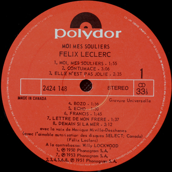 Félix Leclerc - Vol.1 - Moi, Mes Souliers | Polydor (2424 148) - 3