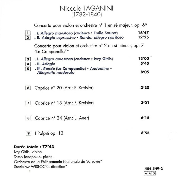 lataa albumi Paganini, Gitlis - Concertos Pour Violon N1 Et N2 La Campanella