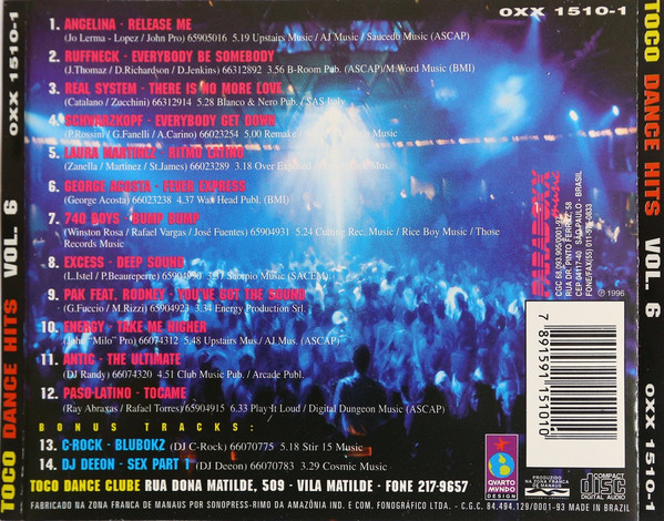 Cd Toco Dance Hits Vol.6, Item de Música Paradoxx Music Usado 77108072