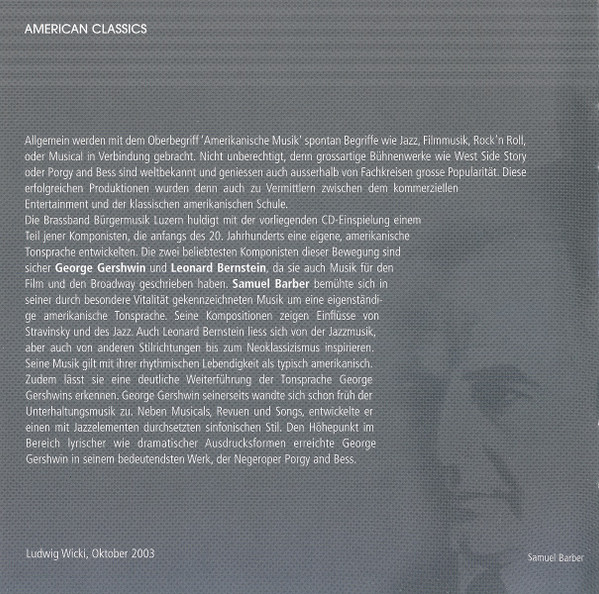 Album herunterladen Download Brassband Bürgermusik Luzern, Ludwig Wicki, Jennifer Davison, Barber, Bernstein, Gershwin - American Classics album