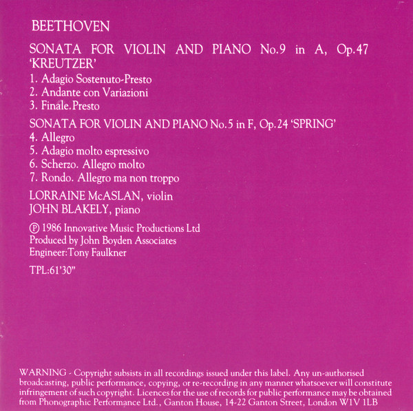 Album herunterladen Lorraine McAslan, John Blakely, Beethoven - Kreutzer Spring Sonatas