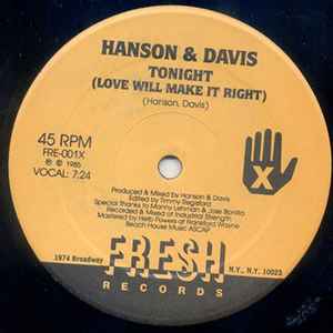 Hanson & Davis - Tonight (Love Will Make It Right) album cover