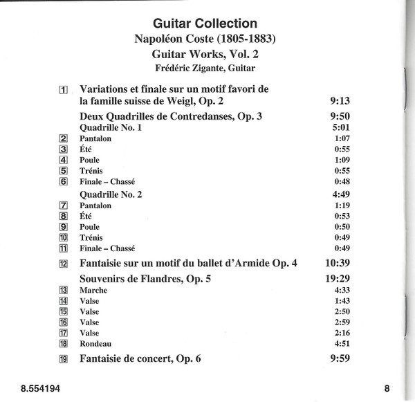 ladda ner album Napoléon Coste Frédéric Zigante - Guitar Works Vol 2 Souvenirs De Flandres Op5 Fantaisie De Concert Op6