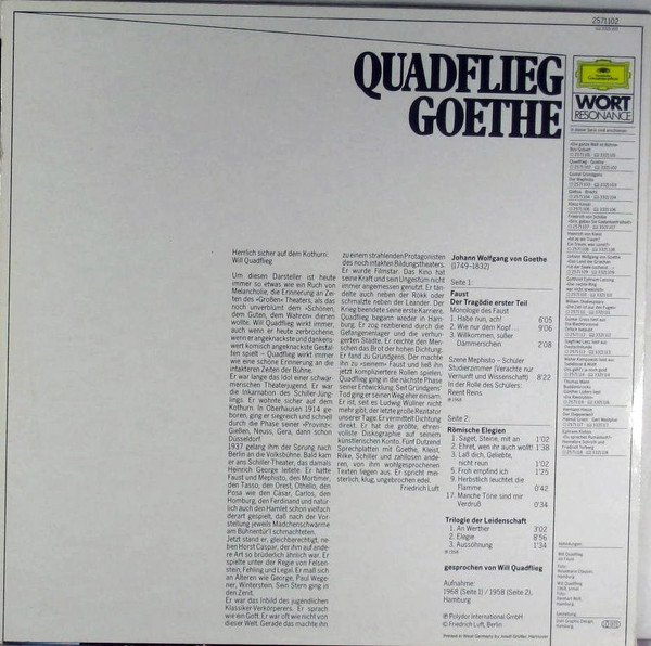 lataa albumi Download Quadflieg Goethe - Quadflieg Goethe album