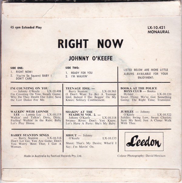 descargar álbum Johnny O'Keefe - Right Now