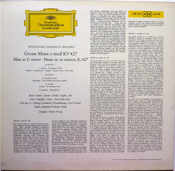 last ned album Mozart, Maria Stader, Hertha Töpper, Ernst Haefliger, Ivan Sardi, Ferenc Fricsay - Grosse Messe C moll KV 427 Mass In C Minor