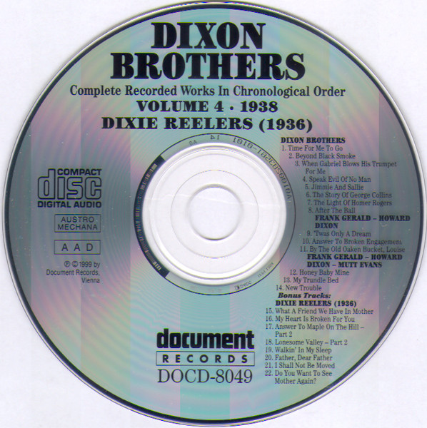 descargar álbum Dixon Brothers Dixie Reelers - Complete Recorded Works In Chronological Order Volume 4 1938 Dixie Reelers 1936