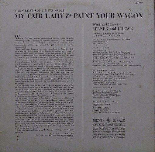 last ned album RCA Victor Symphony Orchestra And Chorale - My Fair Lady Paint Your Wagon
