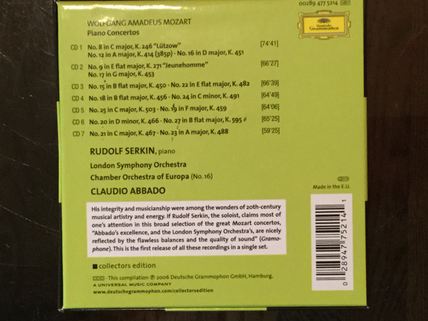 last ned album Rudolf Serkin, Claudio Abbado, The London Symphony Orchestra, Wolfgang Amadeus Mozart - Piano Concertos