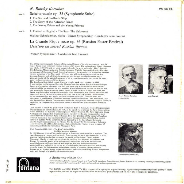 Album herunterladen RimskyKorsakov, Wiener Symphoniker, Jean Fournet - Scheherazade Russian Easter Festival Overture