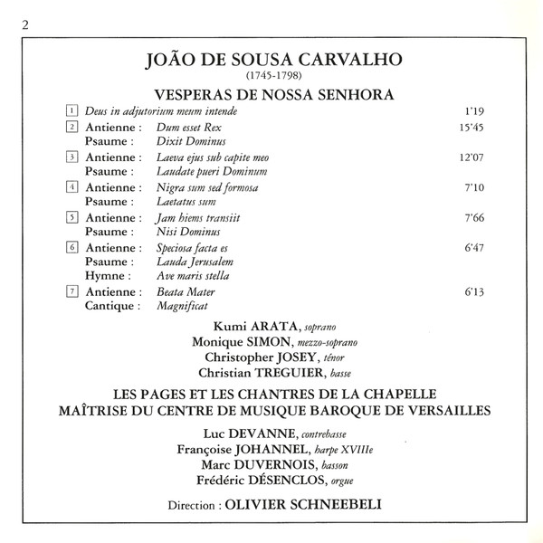 Album herunterladen João de Sousa Carvalho, Olivier Schneebelli, Les Pages Et Les Chantres De La Chapelle - Vesperas De Nossa Senhora