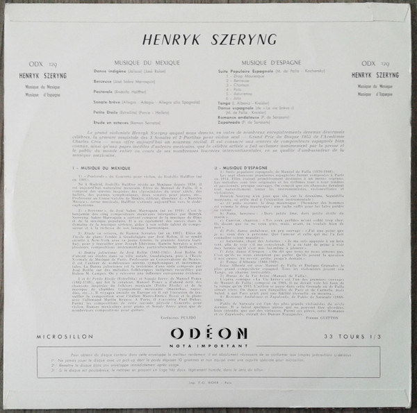 lataa albumi Henryk Szeryng - Musique Du Mexique Musique DEspagne