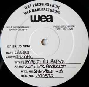 Sunshine Anderson – Heard It All Before (Remixes) (2001, Vinyl